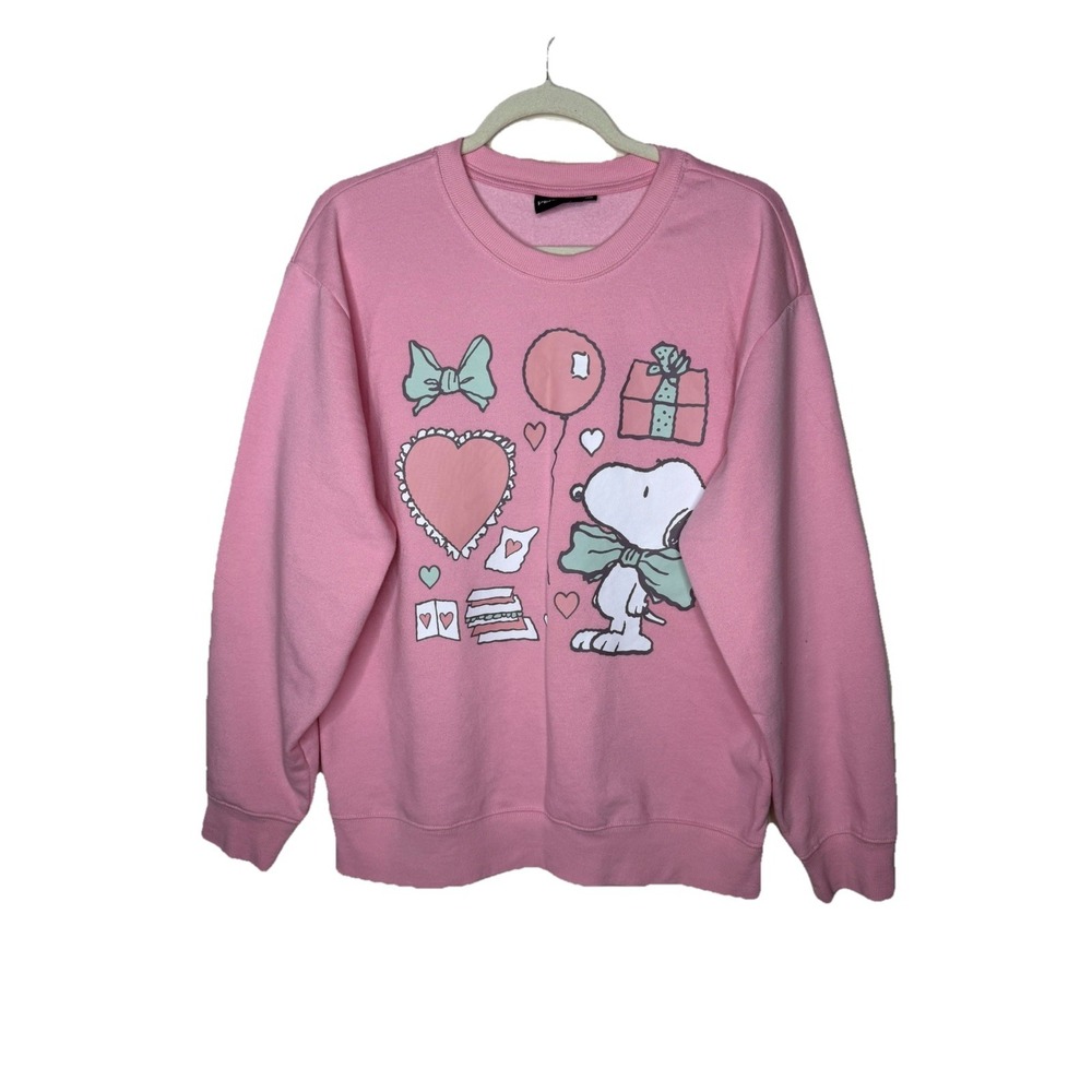 Peanuts Pink Snoopy Valentine Crewneck Pullover Sweatshirt Size Large